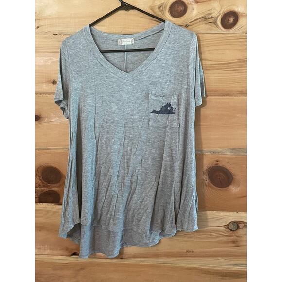 Altar'd State womens grey vneck top blouse home town VIRGINIA.  Small - Picture 1 of 5